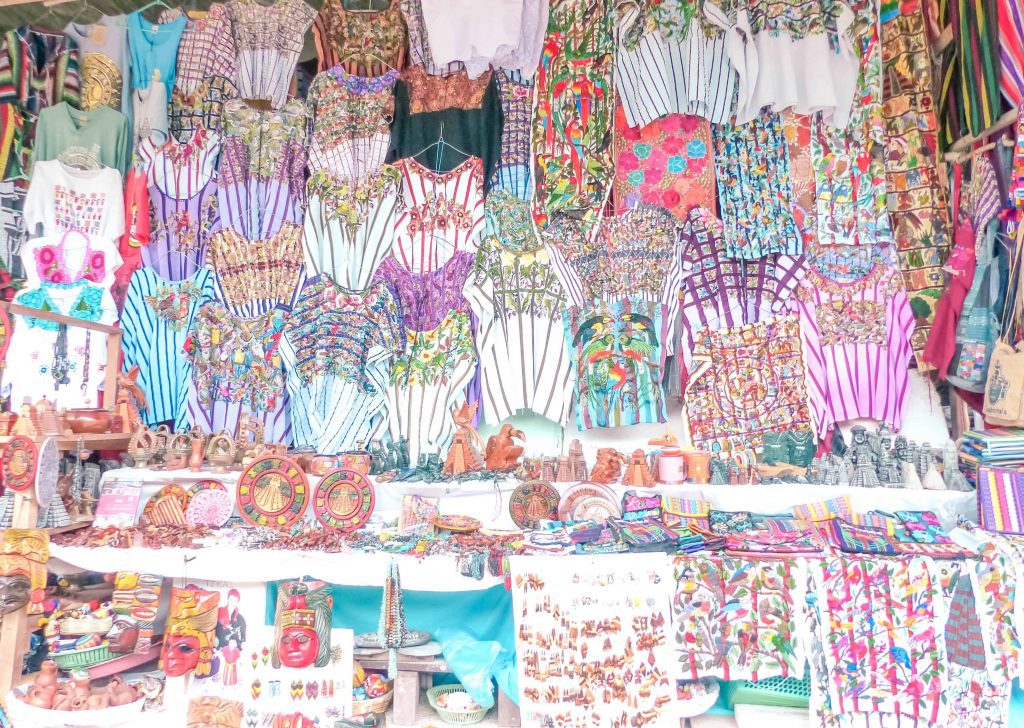 colourful clothes in guatemala textiles for sale outside of tikal
