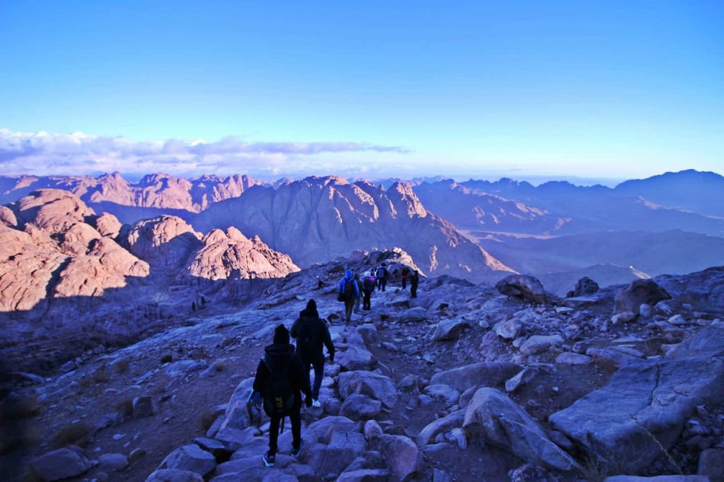 hiking down mount Sinai in Egypt
